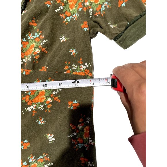 FREE PEOPLE FLORAL PRINT OPEN BACK SHORT SLEEVE GREEN v neck TOP SZ SMALL | T1 - Picture 3 of 6